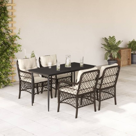 Set comedor de jardín 5 piezas y cojines ratán sintético marrón en Conjuntos de jardín | Comprar online en Foru.es