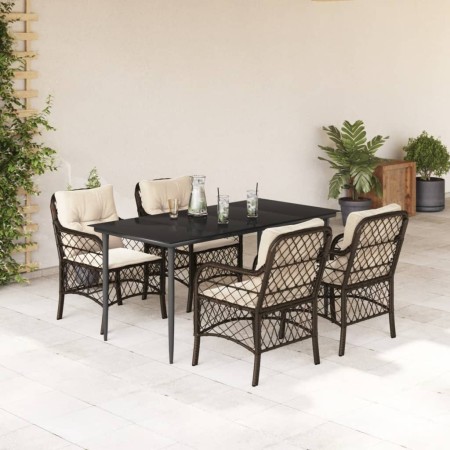 Set comedor de jardín 5 piezas y cojines ratán sintético marrón en Conjuntos de jardín | Comprar online en Foru.es
