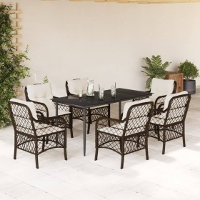 Set comedor de jardín 7 pzas con cojines ratán sintético marrón en Conjuntos de jardín | Comprar online en Foru.es