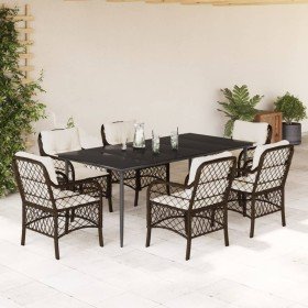 Set comedor de jardín 7 pzas con cojines ratán sintético marrón en Conjuntos de jardín | Comprar online en Foru.es