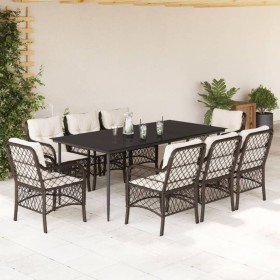 Set comedor para jardín 9 pzas y cojines ratán sintético marrón en Conjuntos de jardín | Comprar online en Foru.es
