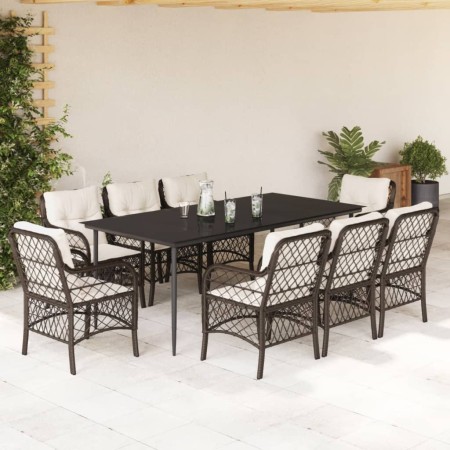 Set comedor para jardín 9 pzas y cojines ratán sintético marrón en Conjuntos de jardín | Comprar online en Foru.es