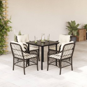 Set comedor de jardín 5 piezas y cojines ratán sintético marrón en Conjuntos de jardín | Comprar online en Foru.es