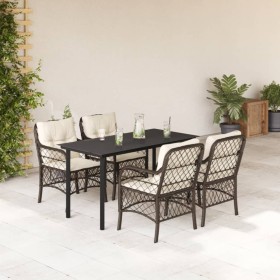 Set comedor de jardín 5 piezas y cojines ratán sintético marrón en Conjuntos de jardín | Comprar online en Foru.es