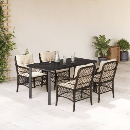 Set comedor de jardín 5 piezas y cojines ratán sintético marrón en Conjuntos de jardín | Comprar online en Foru.es