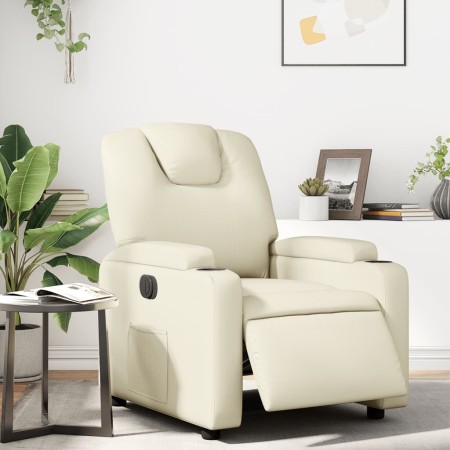 Sillón reclinable eléctrico de cuero sintético crema de , Sillones - Ref: Foro24-3204417, Precio: 270,52 €, Descuento: %