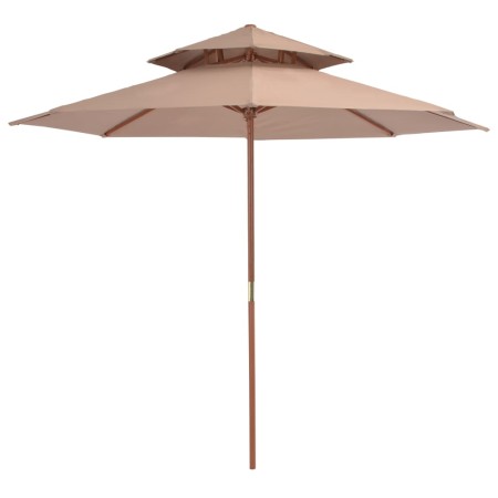 Sombrilla de dos pisos palo de madera 270 cm gris topo de vidaXL, Sombrillas - Ref: Foro24-44520, Precio: 113,45 €, Descuento: %