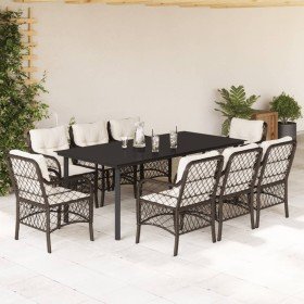Set comedor para jardín 9 pzas y cojines ratán sintético marrón en Conjuntos de jardín | Comprar online en Foru.es
