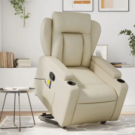 Cream-colored artificial leather foot massage recliner by , Armchairs - Ref: Foro24-3204552, Price: 351,42 €, Discount: %