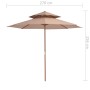 Sombrilla de dos pisos palo de madera 270 cm gris topo de vidaXL, Sombrillas - Ref: Foro24-44520, Precio: 113,45 €, Descuento: %