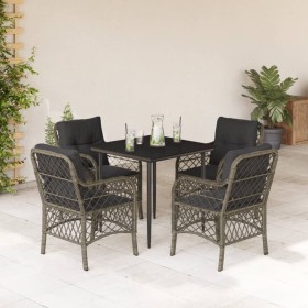 Set comedor de jardín 5 piezas con cojines ratán sintético gris en Conjuntos de jardín | Comprar online en Foru.es