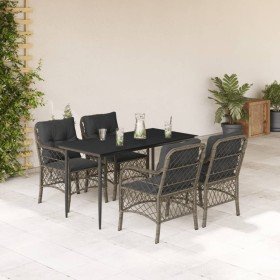 Set comedor de jardín 5 piezas con cojines ratán sintético gris en Conjuntos de jardín | Comprar online en Foru.es
