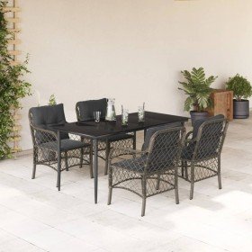 Set comedor de jardín 5 piezas con cojines ratán sintético gris en Conjuntos de jardín | Comprar online en Foru.es