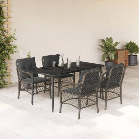 Set comedor de jardín 5 piezas con cojines ratán sintético gris en Conjuntos de jardín | Comprar online en Foru.es