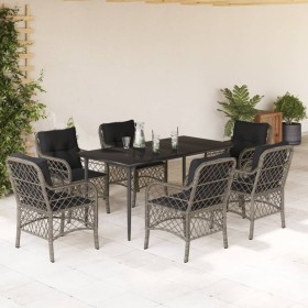 Set comedor jardín 7 pzas y cojines ratán sintético gris en Conjuntos de jardín | Comprar online en Foru.es