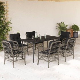 Set comedor jardín 7 pzas y cojines ratán sintético gris en Conjuntos de jardín | Comprar online en Foru.es