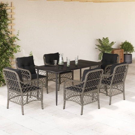 Set comedor jardín 7 pzas y cojines ratán sintético gris en Conjuntos de jardín | Comprar online en Foru.es
