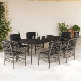 Set comedor jardín 7 pzas y cojines ratán sintético gris en Conjuntos de jardín | Comprar online en Foru.es