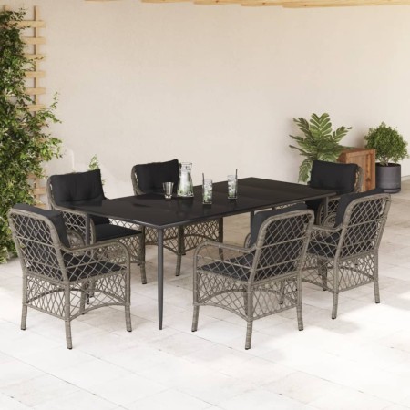 Set comedor jardín 7 pzas y cojines ratán sintético gris en Conjuntos de jardín | Comprar online en Foru.es