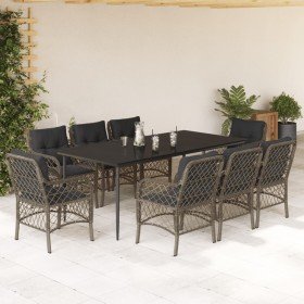 Set comedor jardín 9 pzas y cojines ratán sintético gris en Conjuntos de jardín | Comprar online en Foru.es