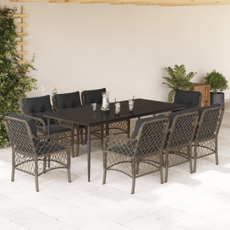 Set comedor jardín 9 pzas y cojines ratán sintético gris en Conjuntos de jardín | Comprar online en Foru.es