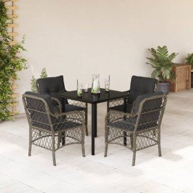 Set comedor de jardín 5 piezas con cojines ratán sintético gris en Conjuntos de jardín | Comprar online en Foru.es