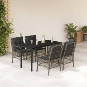 Set comedor de jardín 5 piezas con cojines ratán sintético gris en Conjuntos de jardín | Comprar online en Foru.es
