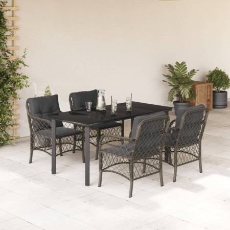 Set comedor de jardín 5 piezas con cojines ratán sintético gris en Conjuntos de jardín | Comprar online en Foru.es