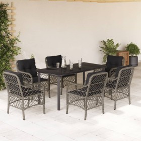 Set comedor jardín 7 pzas y cojines ratán sintético gris en Conjuntos de jardín | Comprar online en Foru.es