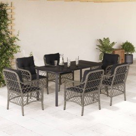 Set comedor jardín 7 pzas y cojines ratán sintético gris en Conjuntos de jardín | Comprar online en Foru.es