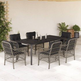 Set comedor jardín 7 pzas y cojines ratán sintético gris en Conjuntos de jardín | Comprar online en Foru.es