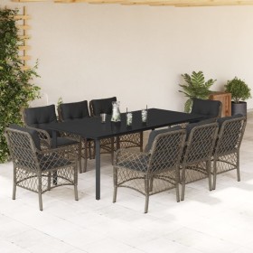 Set comedor jardín 9 pzas y cojines ratán sintético gris en Conjuntos de jardín | Comprar online en Foru.es