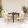 Set comedor de jardín 5 pzas con cojines ratán sintético beige en Conjuntos de jardín | Comprar online en Foru.es