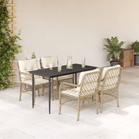 Set comedor de jardín 5 pzas con cojines ratán sintético beige en Conjuntos de jardín | Comprar online en Foru.es