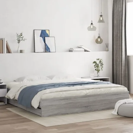 Cama con cajones madera ingeniería gris Sonoma 180x200 cm de , Camas y somieres - Ref: Foro24-3207257, Precio: 183,97 €, Desc...