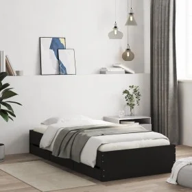 Cama con cajones madera de ingeniería negro 100x200 cm de , Camas y somieres - Ref: Foro24-3207288, Precio: 135,54 €, Descuen...