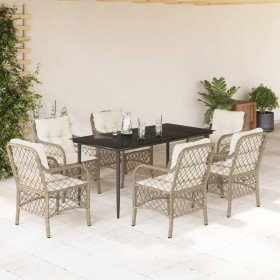Set comedor de jardín 7 pzas con cojines ratán sintético beige en Conjuntos de jardín | Comprar online en Foru.es