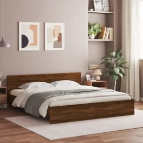 Estructura de cama con cabecero marrón roble 160x200 cm de , Camas y somieres - Ref: Foro24-3207475, Precio: 194,96 €, Descue...