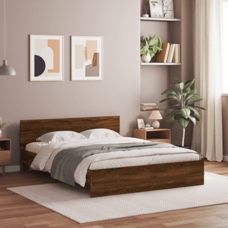 Estructura de cama con cabecero marrón roble 140x200 cm de , Camas y somieres - Ref: Foro24-3207489, Precio: 200,38 €, Descue...