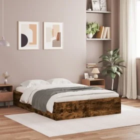 Smoked oak engineered wood bed with drawers 120x190 cm by , Beds and slatted bases - Ref: Foro24-3207319, Price: 177,35 €, Di...