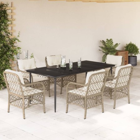 Set comedor de jardín 7 pzas con cojines ratán sintético beige en Conjuntos de jardín | Comprar online en Foru.es