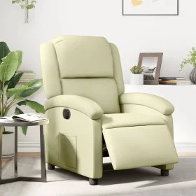 Sillón reclinable eléctrico de cuero auténtico blanco crema de , Sillones - Ref: Foro24-3204256, Precio: 358,33 €, Descuento: %