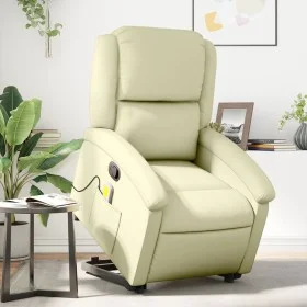 Sillón reclinable de masaje elevable cuero auténtico crema de , Sillones - Ref: Foro24-3204268, Precio: 401,77 €, Descuento: %