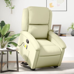 Sillón reclinable de masaje elevable cuero auténtico crema de , Sillones - Ref: Foro24-3204268, Precio: 389,74 €, Descuento: %