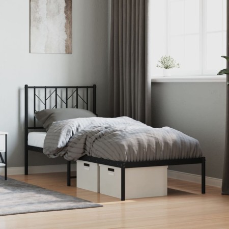 Estructura de cama con cabecero metal negro 75x190 cm de , Camas y somieres - Ref: Foro24-374427, Precio: 63,62 €, Descuento: %