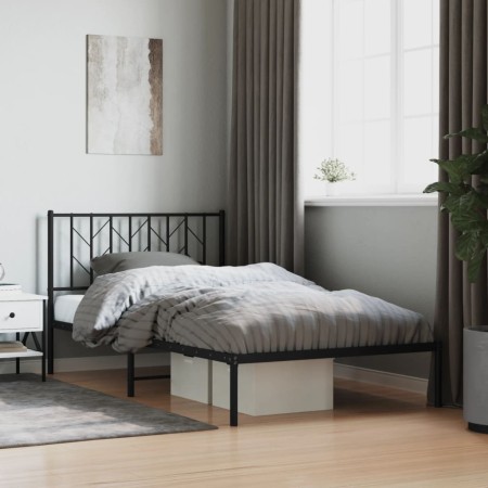 Estructura de cama con cabecero metal negro 107x203 cm de , Camas y somieres - Ref: Foro24-374433, Precio: 64,93 €, Descuento: %