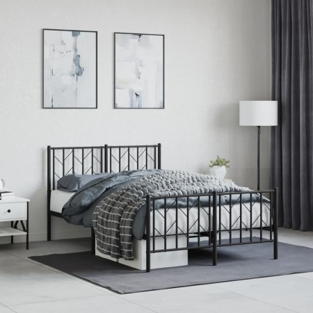 Estructura de cama con cabecero y pie metal negro 120x190 cm de , Camas y somieres - Ref: Foro24-374452, Precio: 95,01 €, Des...
