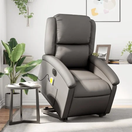 Sillón reclinable masaje eléctrico de pie cuero auténtico gris de , Sillones - Ref: Foro24-3204277, Precio: 451,94 €, Descuen...