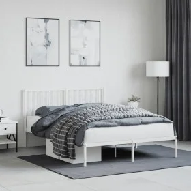 Metal bed frame with white headboard 140x190 cm by , Beds and slatted bases - Ref: Foro24-374486, Price: 104,30 €, Discount: %