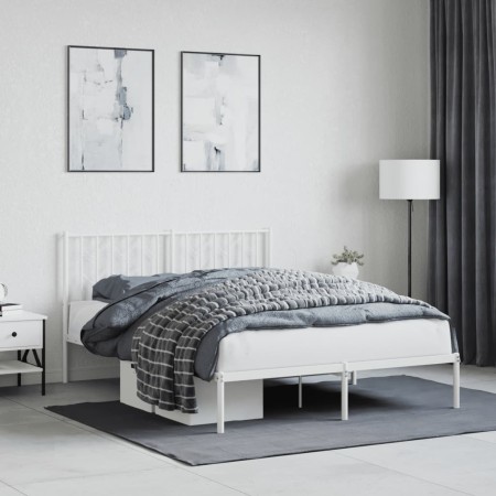 Estructura de cama de metal con cabecero blanca 140x190 cm de , Camas y somieres - Ref: Foro24-374486, Precio: 105,98 €, Desc...